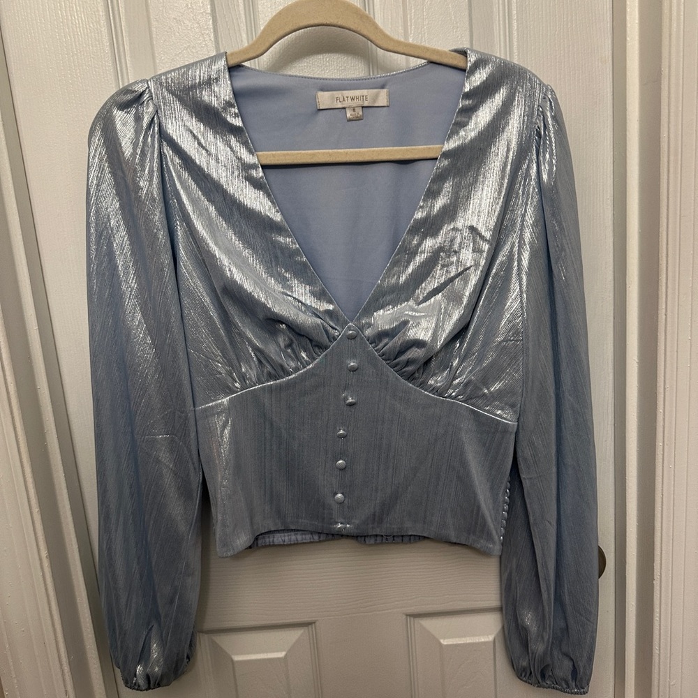 Anthro Blue long sleeve romantic top